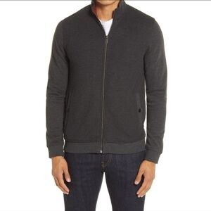 Ted Baker London Sweater Jacket Mens 3/M Gray Full Zip Mock Neck Cotton Blend
